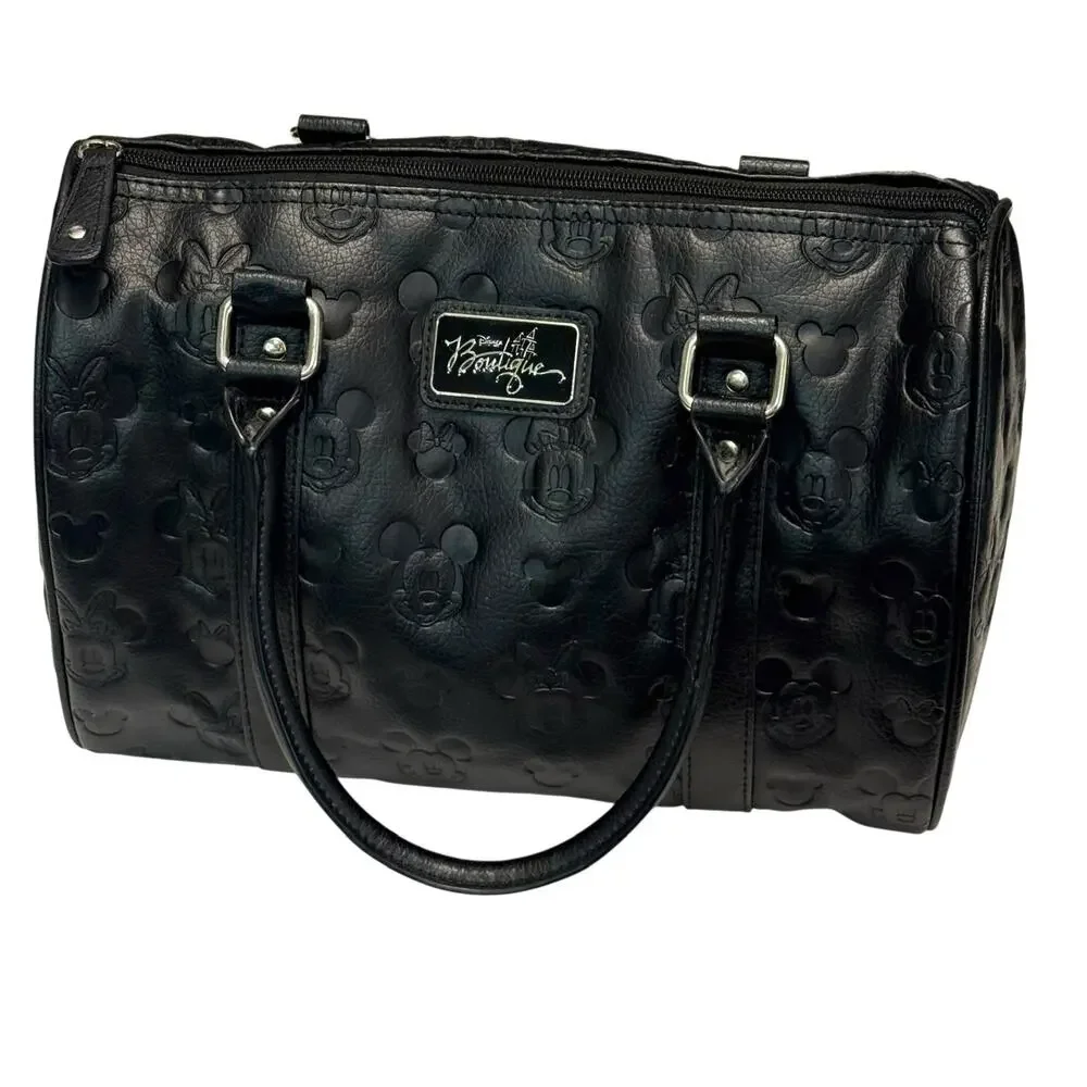Disney Boutique Mickey & Minnie Mouse Black Faux Leather Barrel Satchel & Wallet